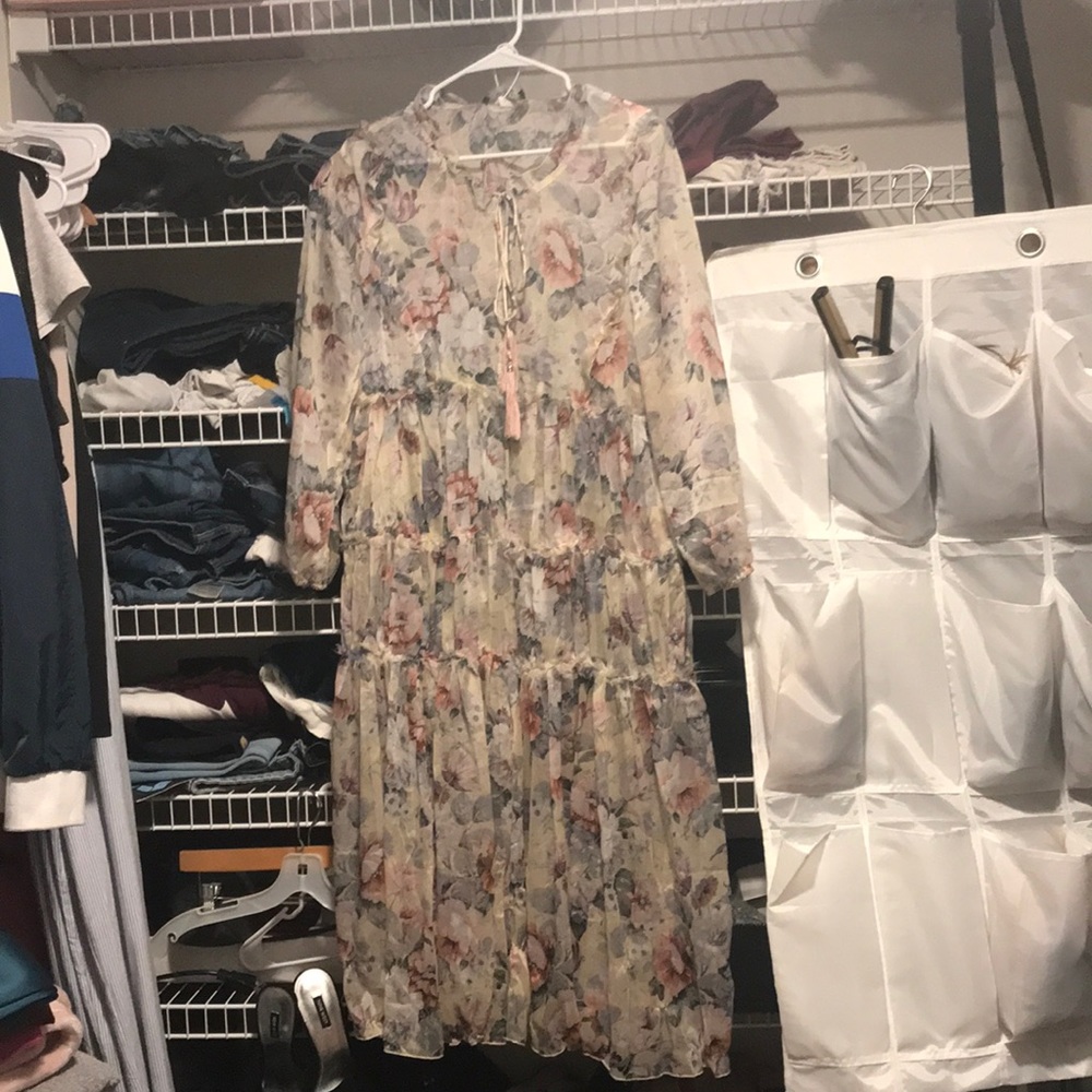 sheer Medium Opt floral print mid length dress